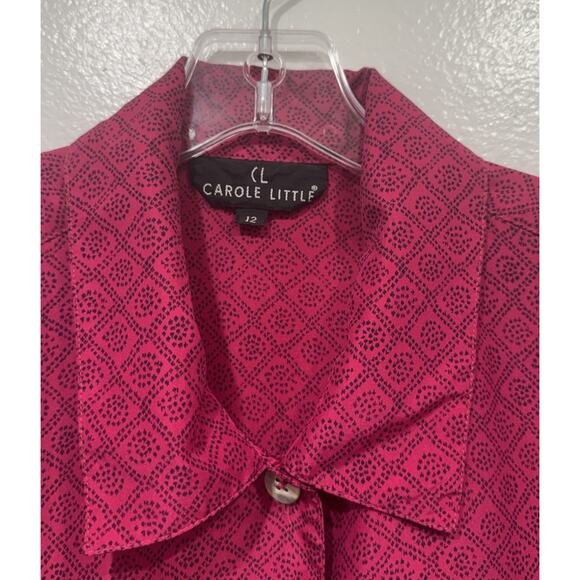 Carole Little Women’s Size 12 Silk Pink Black Print Blouse Button Front READ - Picture 6 of 11
